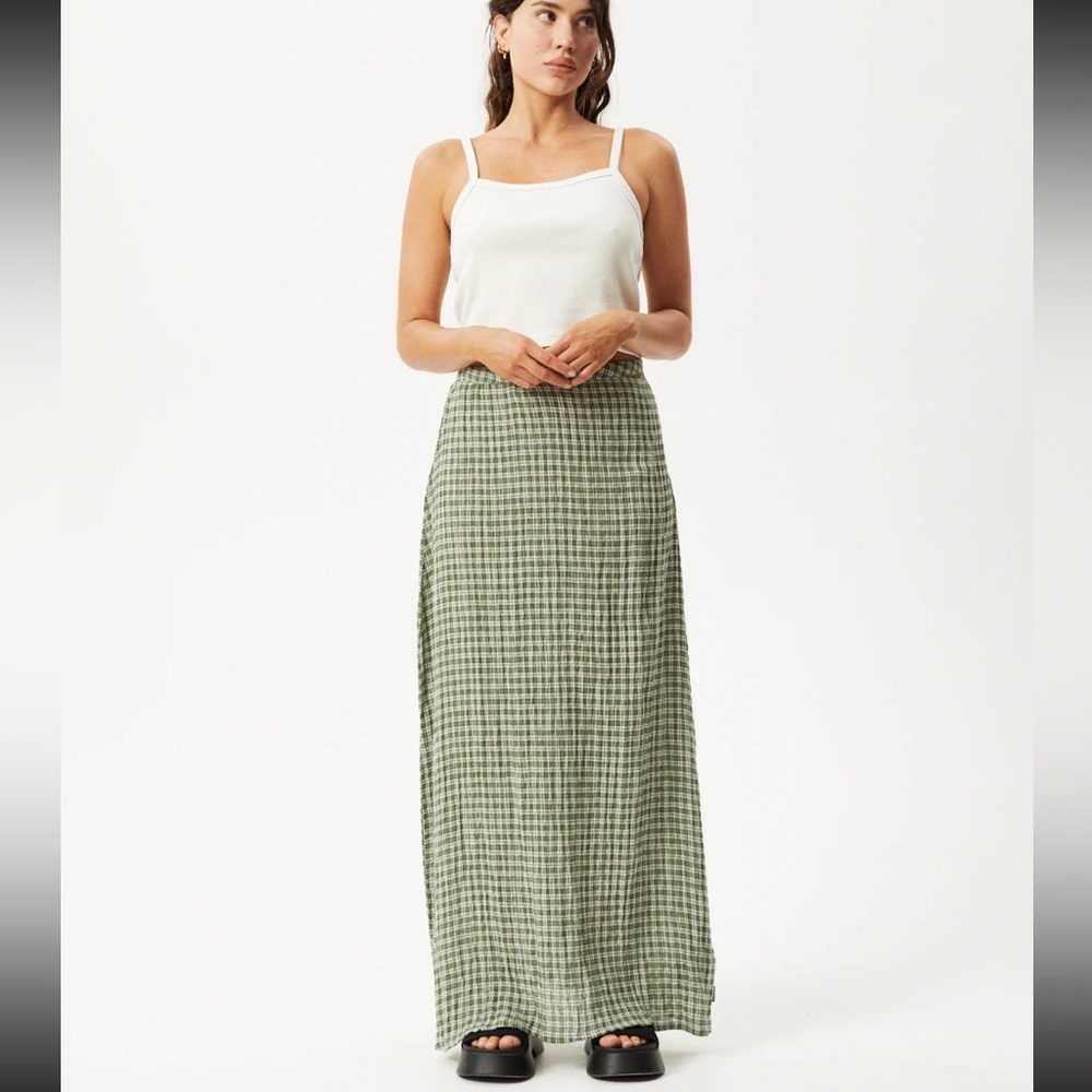 Afends Green Checkered Pencil Skirt